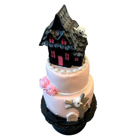Viral Pink & Black Halloween Haunted House Faux Cake 22in Glitter Ghosts NEW - Picture 13 of 16